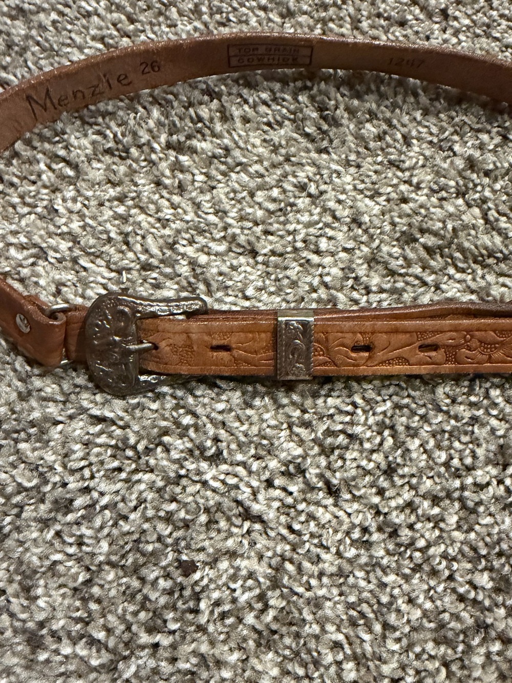 VTG Tooled Leather Western Belt Ranger Buckle Top Grain Cowhide Cowboy Size 26